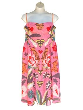 Nice To Meet You Floral Heart Tropical Print Pink Midi Dress Womens Size 2XL